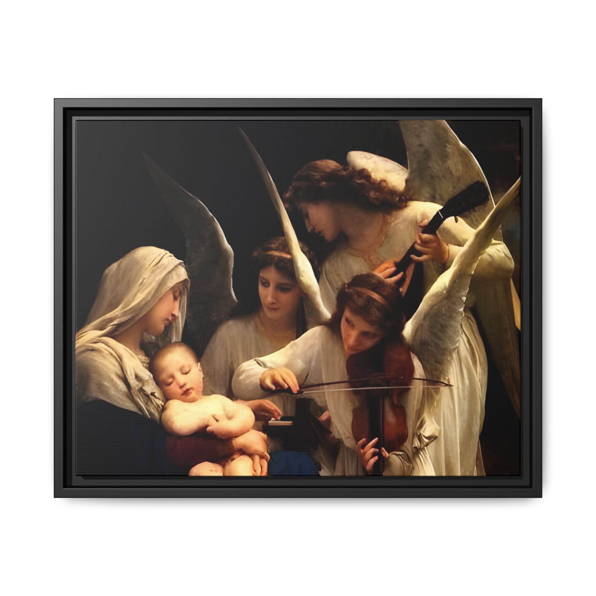 Framed Matte Canvas Print — Angels with Child Classic Religious Wall Art