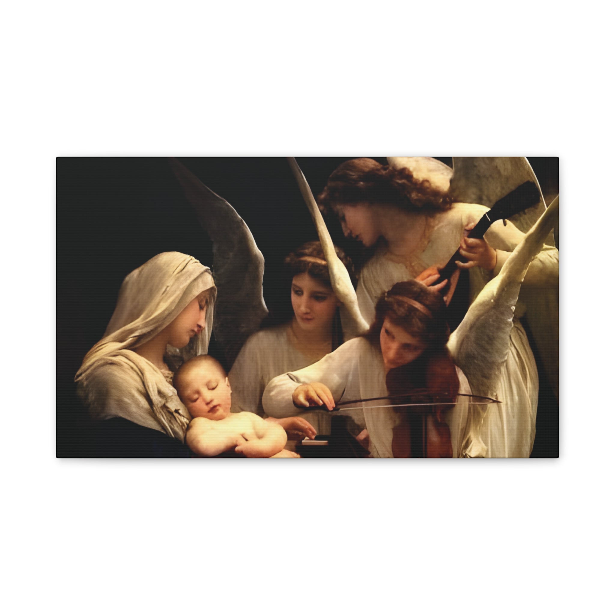 Angelic Nativity Canvas Wall Art — Madonna with Angels Stretched Canvas - Angelic Bliss Collection