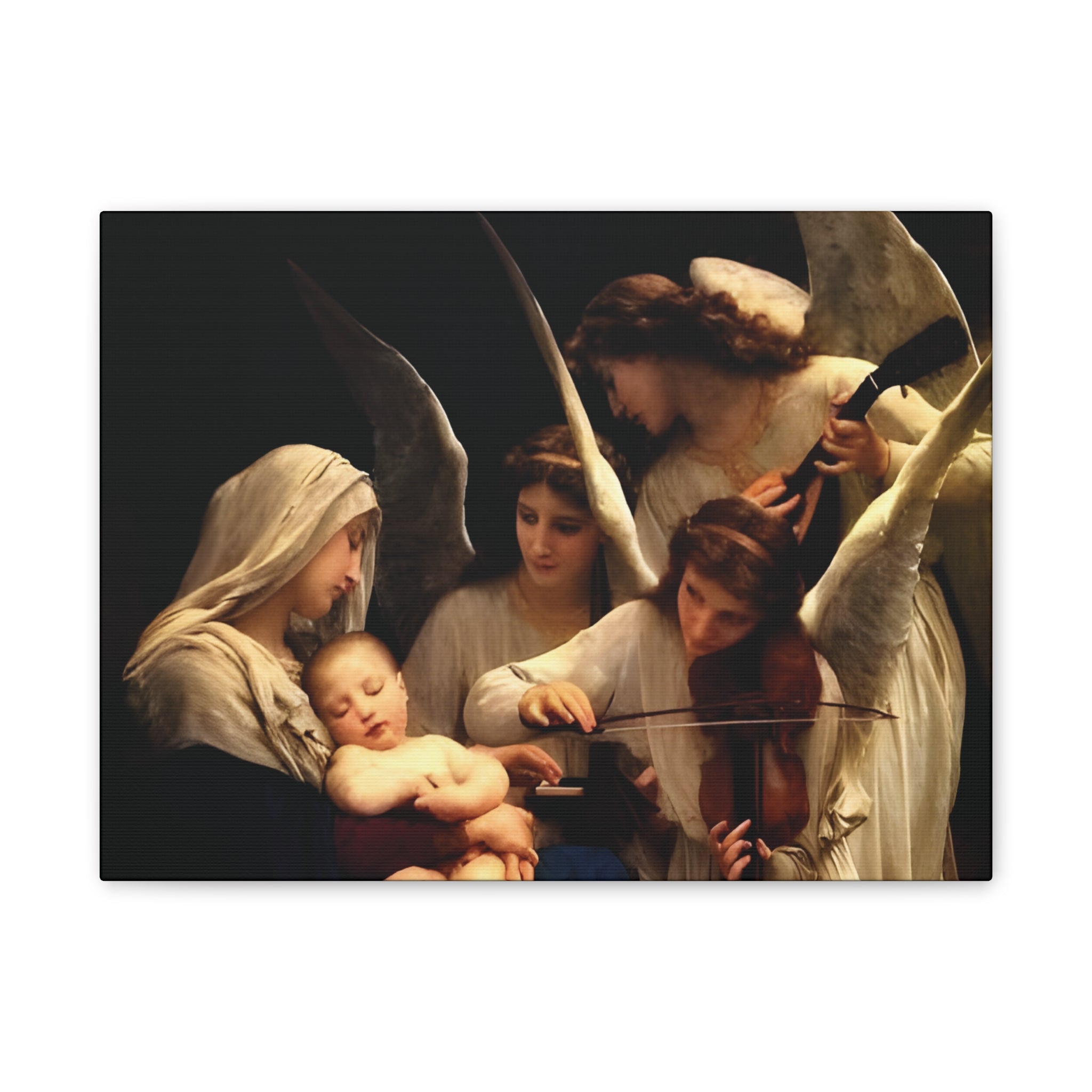 Angelic Nativity Canvas Wall Art — Madonna with Angels Stretched Canvas - Angelic Bliss Collection
