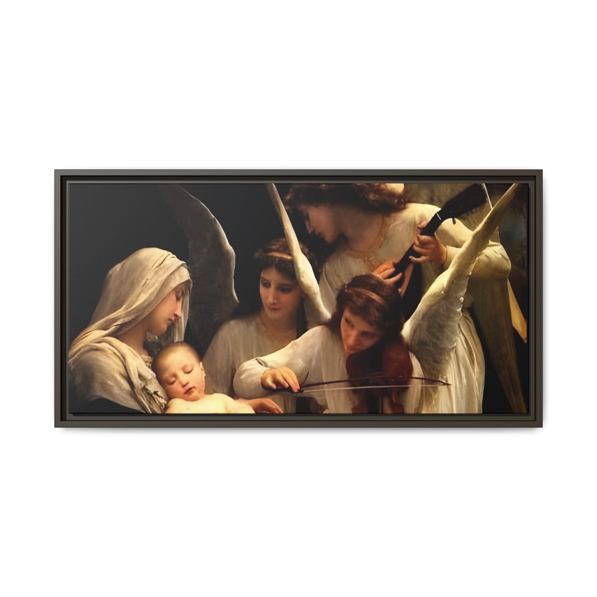 Framed Matte Canvas Print — Angels with Child Classic Religious Wall Art