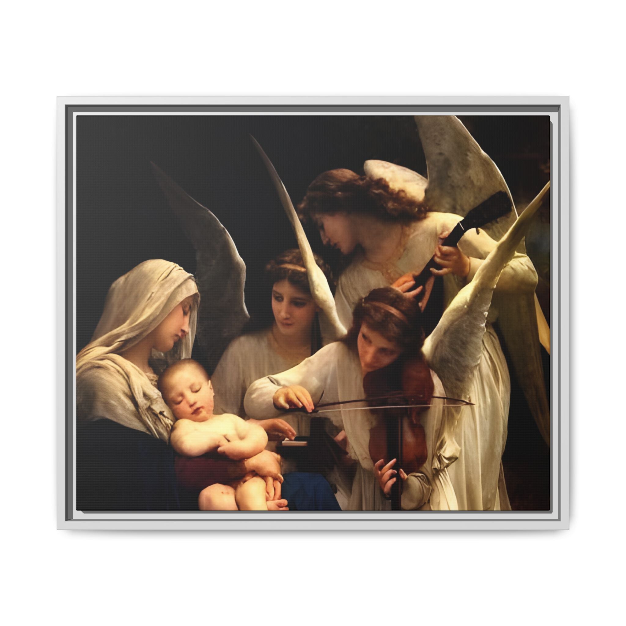 Framed Matte Canvas Print — Angels with Child Classic Religious Wall Art