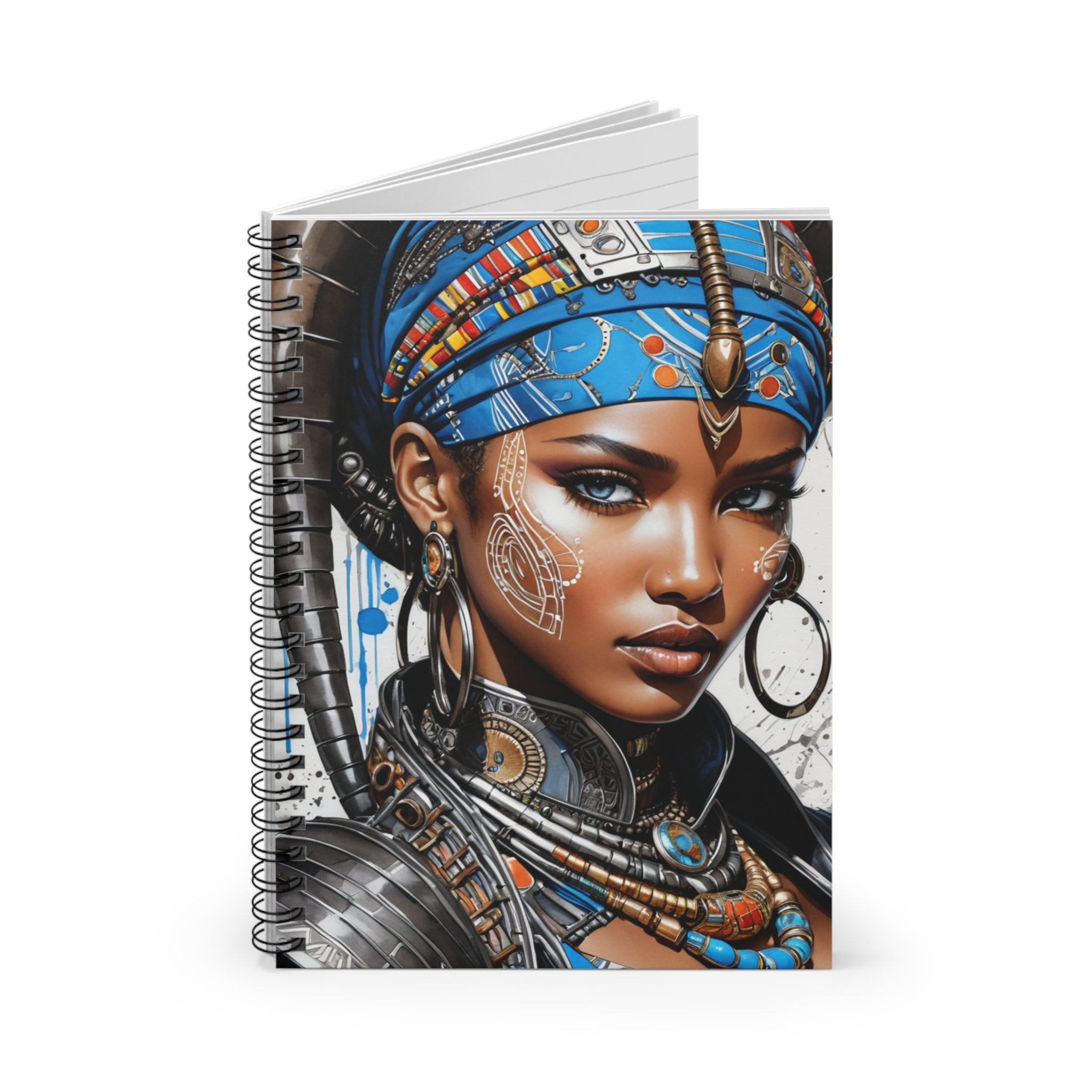 Blue Princess - Artistic Spiral Notebook - Ruled Line with Vibrant Cultural Design
