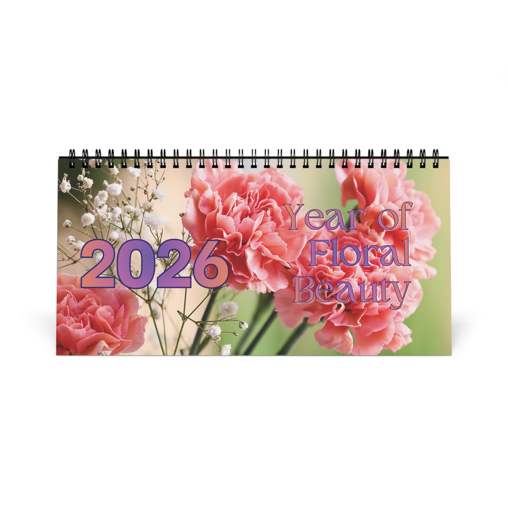 2026 Year of Floral Beauty Desktop Calendar — Spiral-Bound Desk Planner