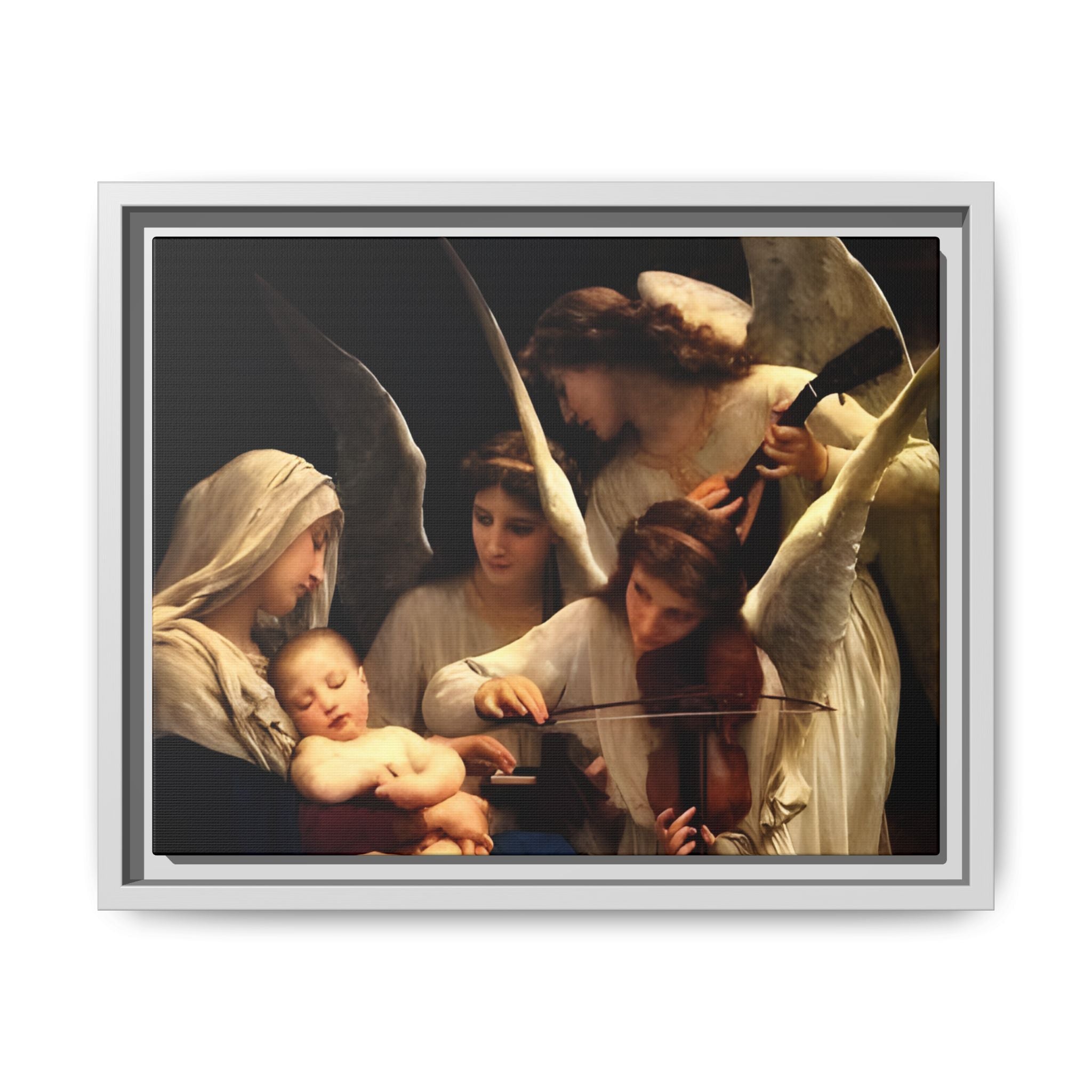 Framed Matte Canvas Print — Angels with Child Classic Religious Wall Art