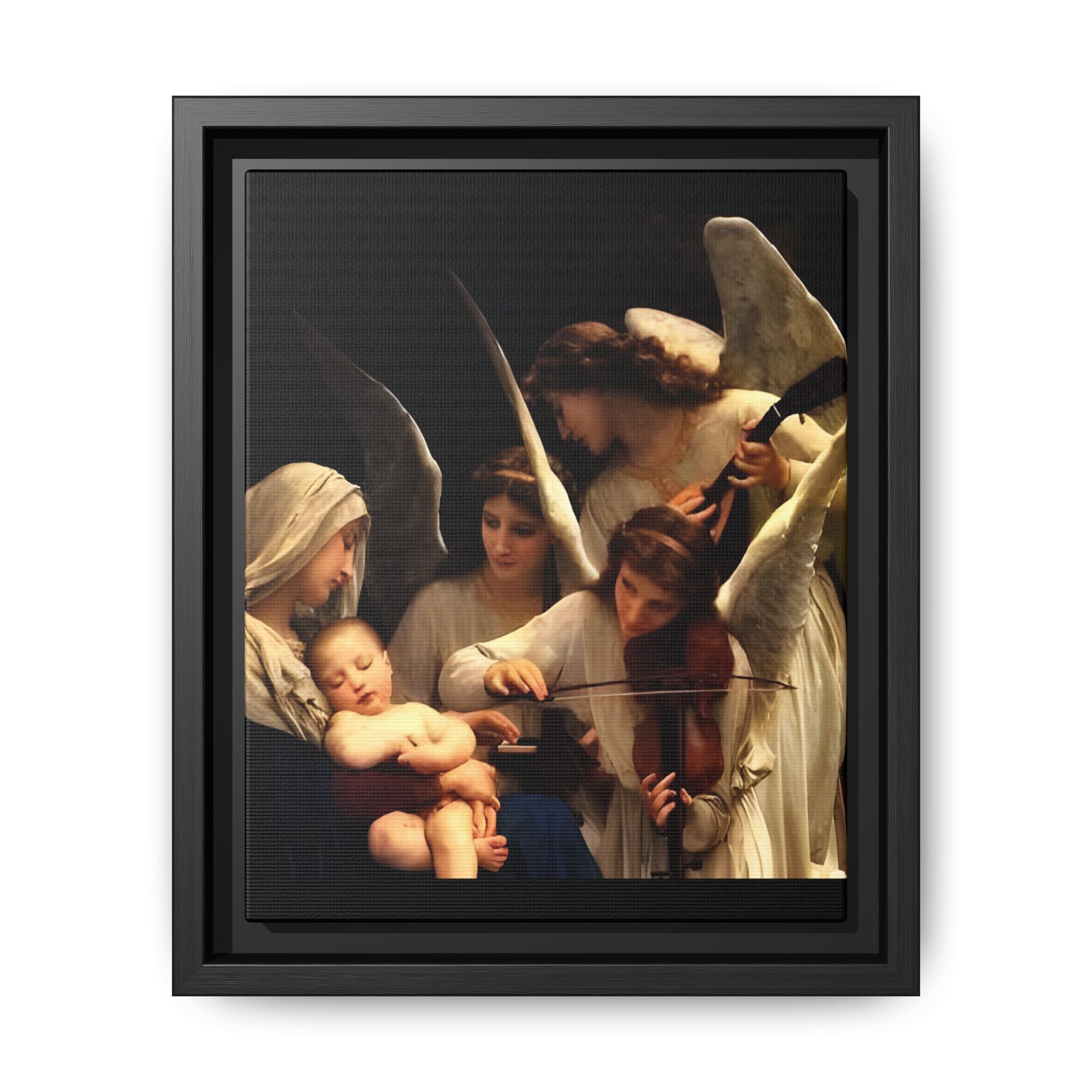 Framed Matte Canvas Print — Angels with Child Classic Religious Wall Art