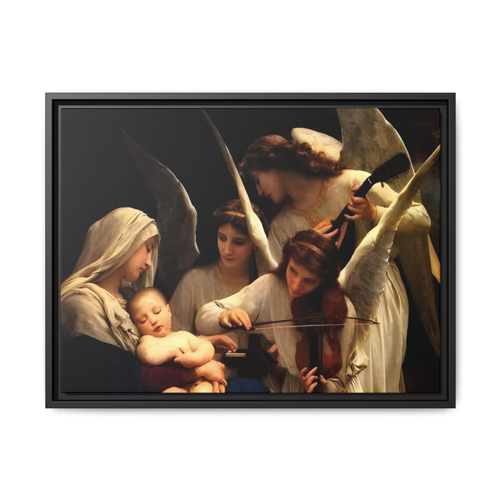 Framed Matte Canvas Print — Angels with Child Classic Religious Wall Art