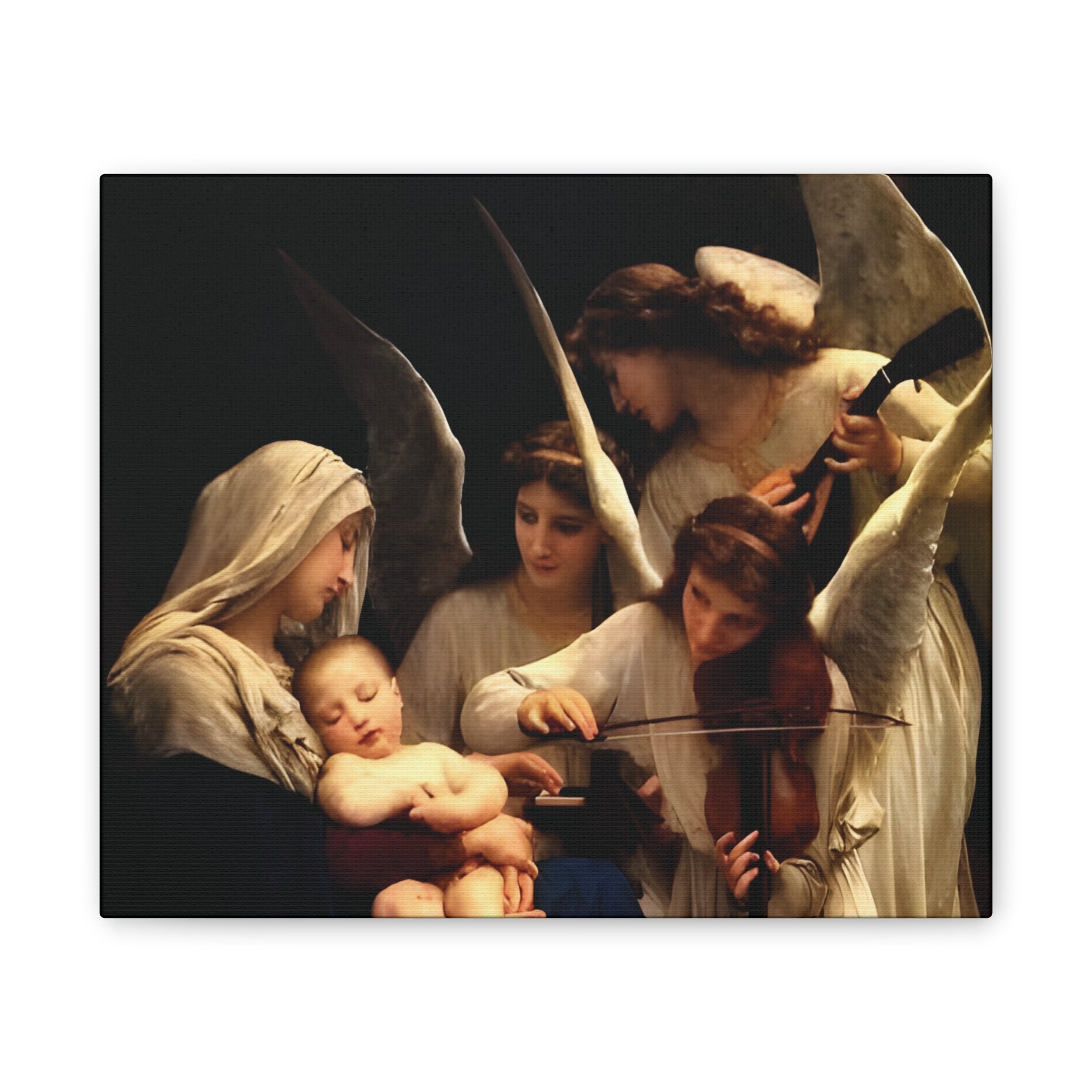 Angelic Nativity Canvas Wall Art — Madonna with Angels Stretched Canvas - Angelic Bliss Collection