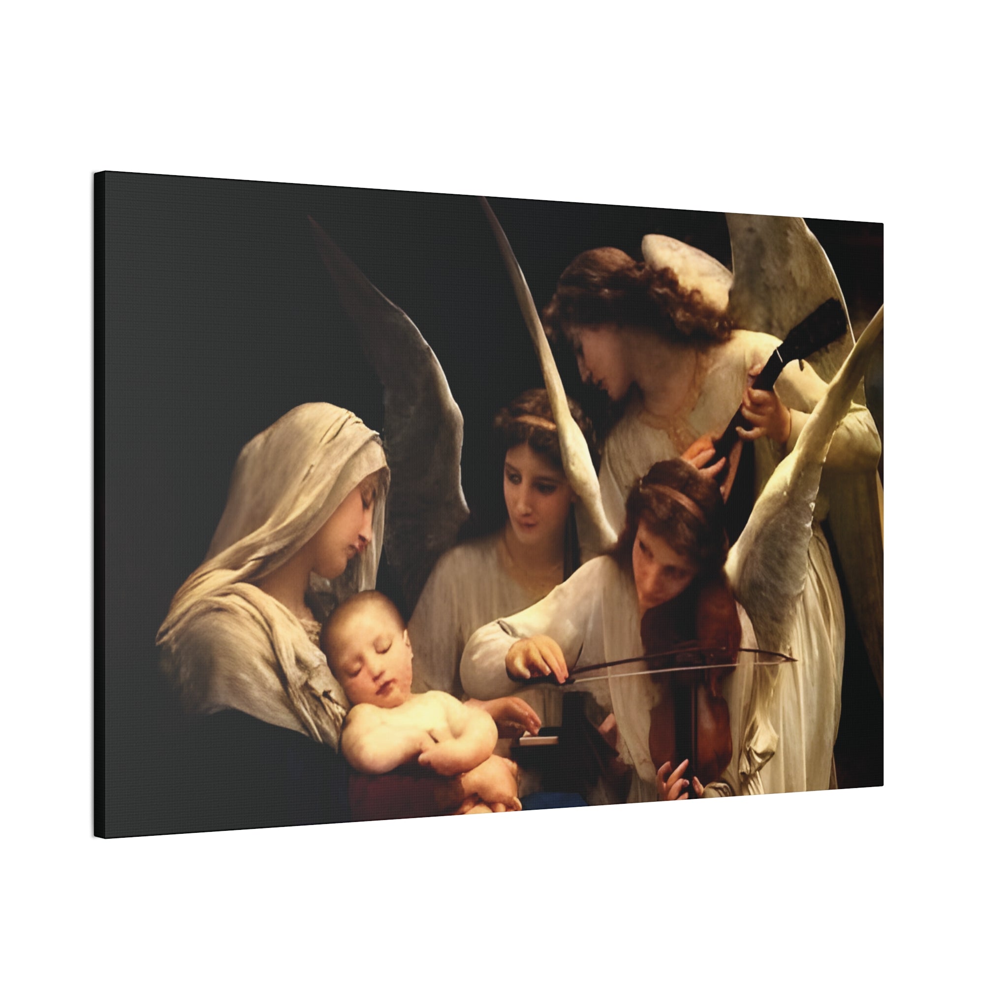 Angelic Nativity Canvas Wall Art — Madonna with Angels Stretched Canvas - Angelic Bliss Collection