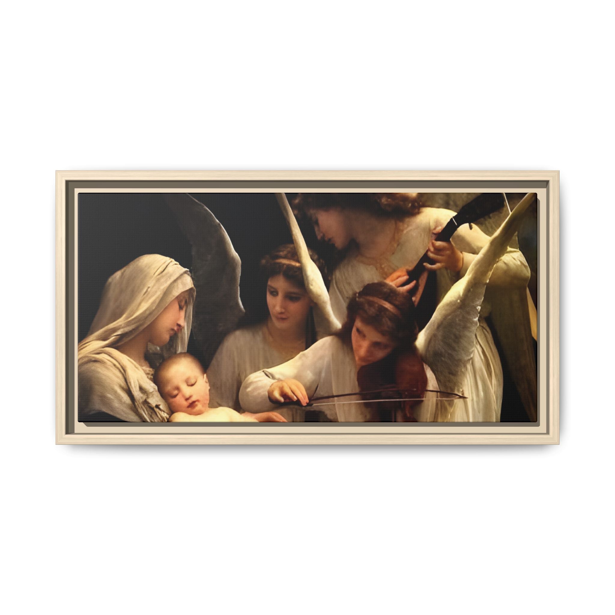 Framed Matte Canvas Print — Angels with Child Classic Religious Wall Art
