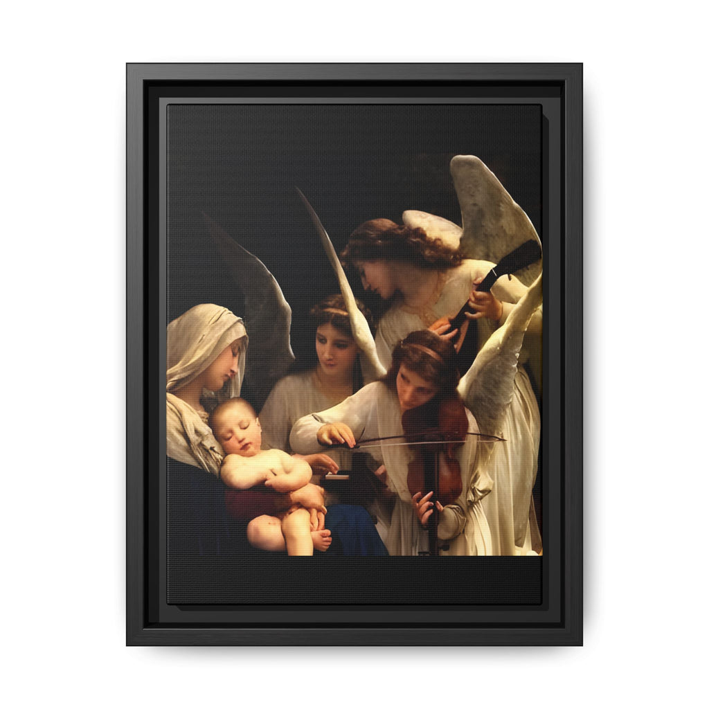 Framed Matte Canvas Print — Angels with Child Classic Religious Wall Art