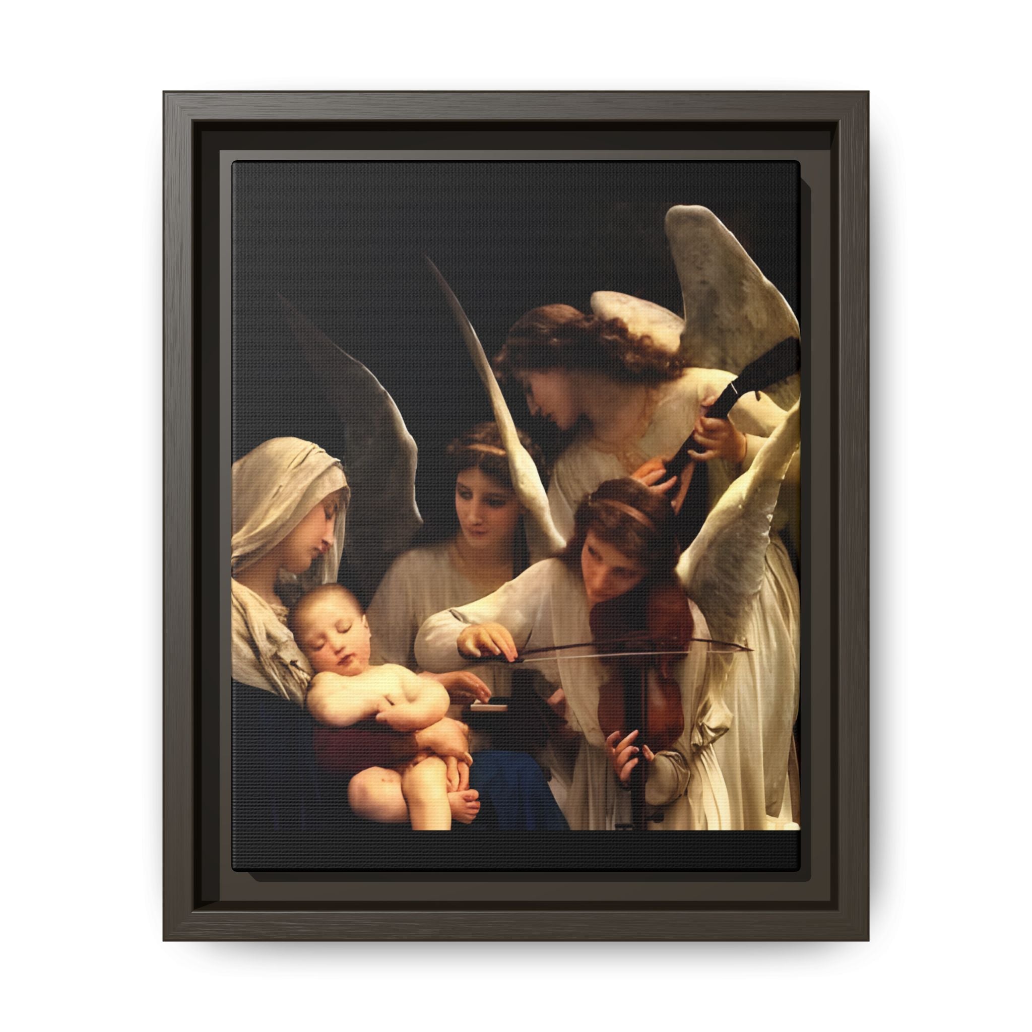 Framed Matte Canvas Print — Angels with Child Classic Religious Wall Art