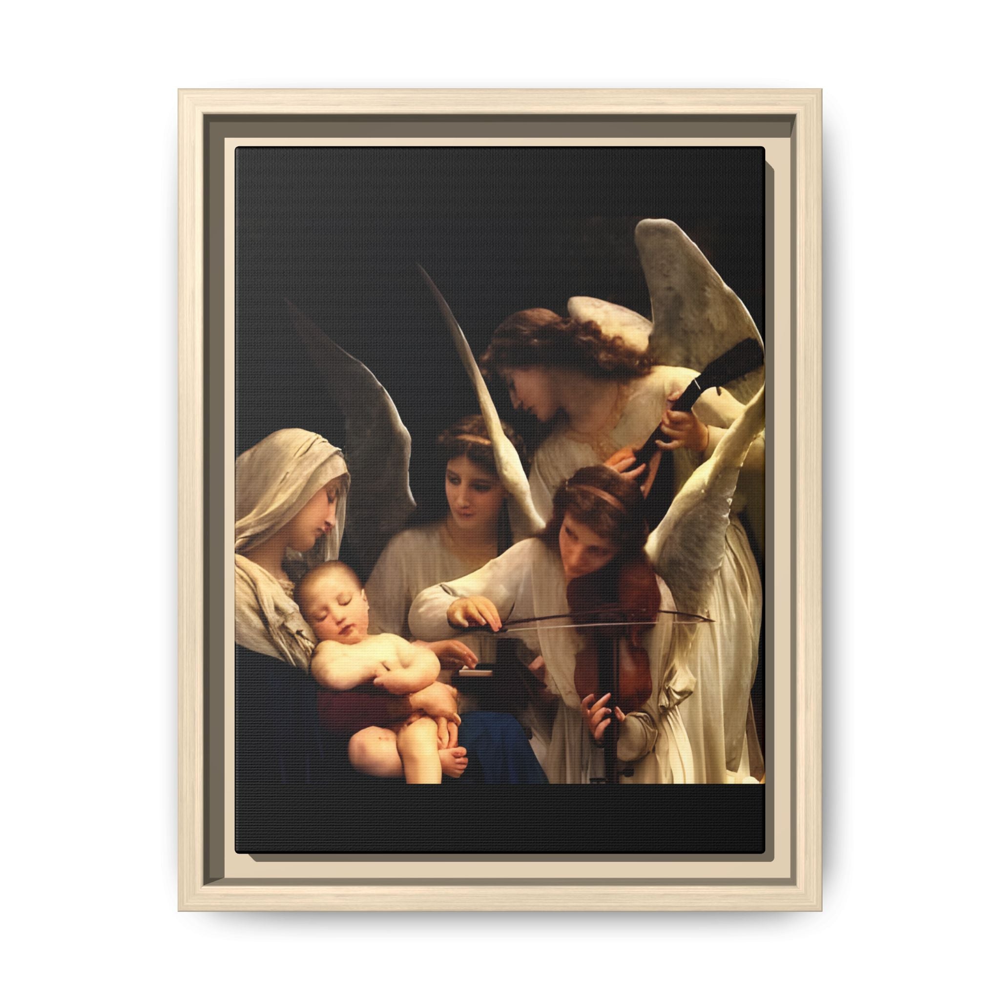 Framed Matte Canvas Print — Angels with Child Classic Religious Wall Art