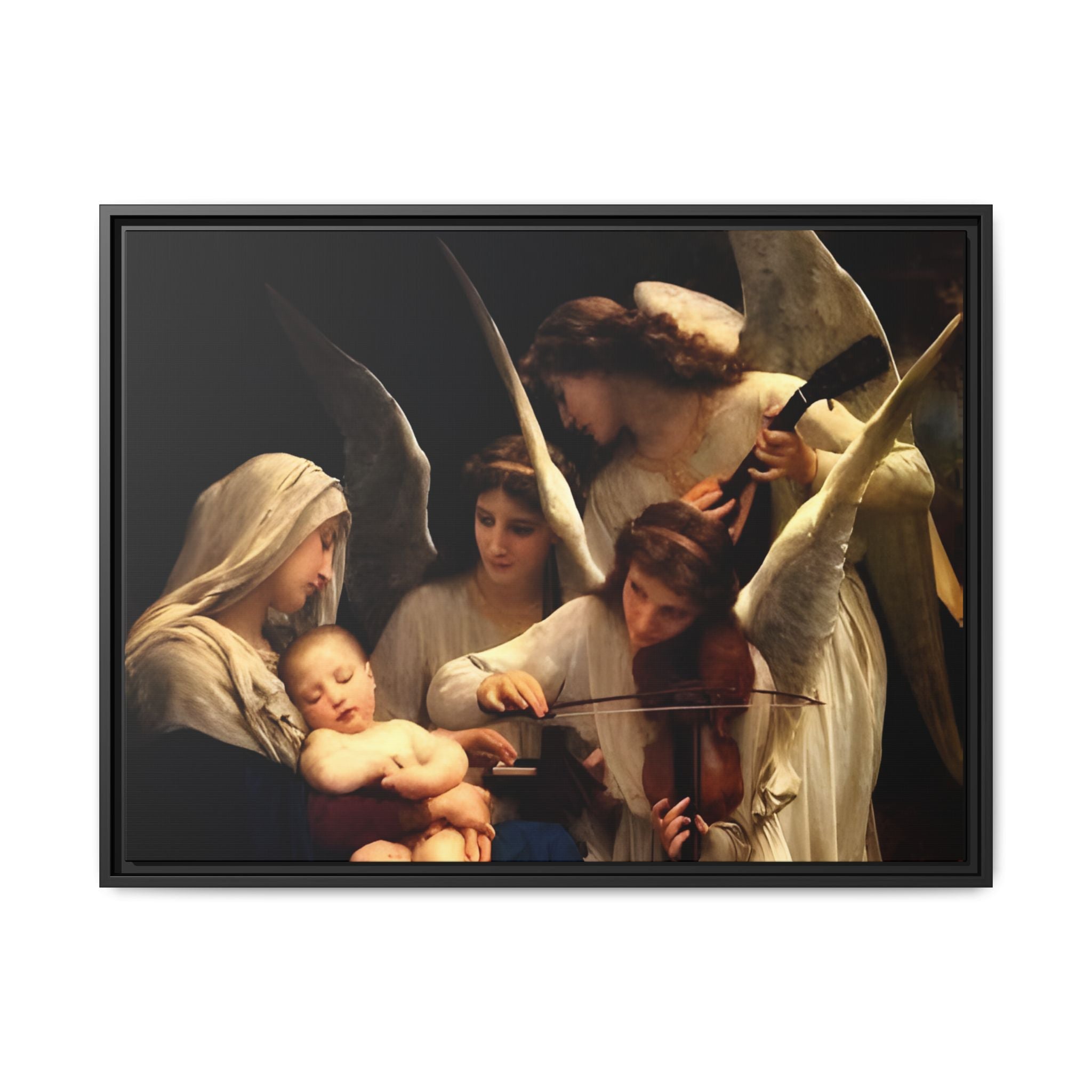 Framed Matte Canvas Print — Angels with Child Classic Religious Wall Art