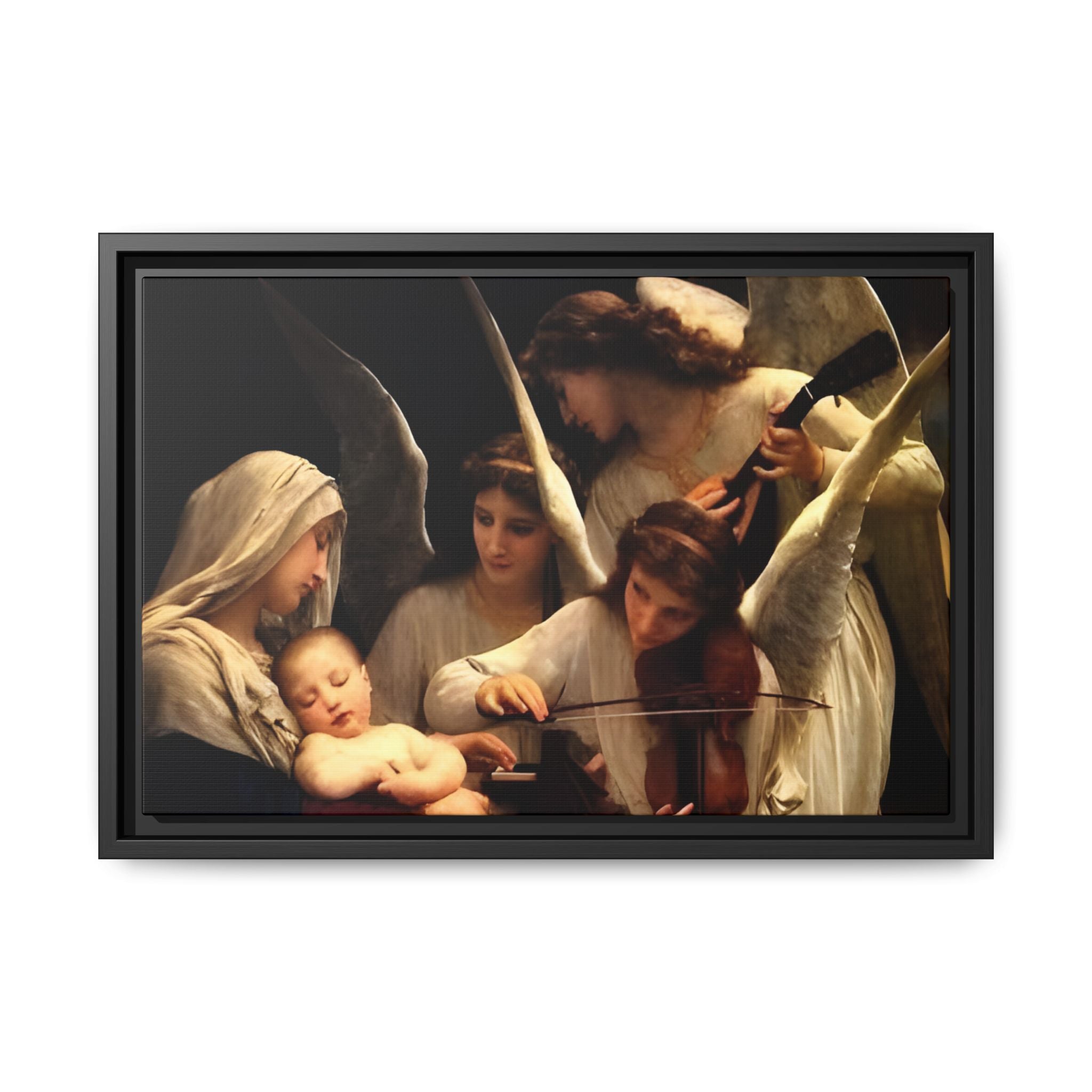 Framed Matte Canvas Print — Angels with Child Classic Religious Wall Art