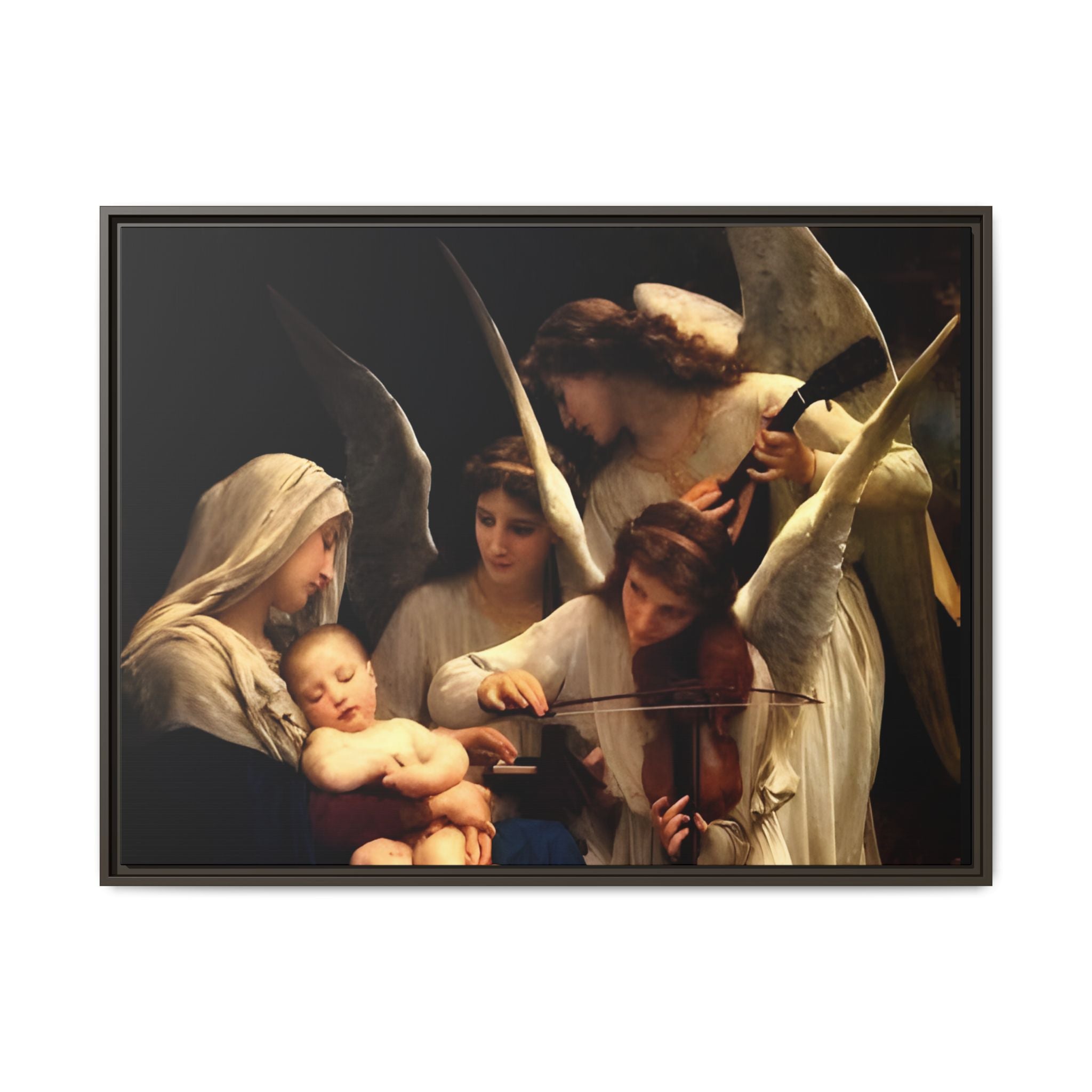 Framed Matte Canvas Print — Angels with Child Classic Religious Wall Art