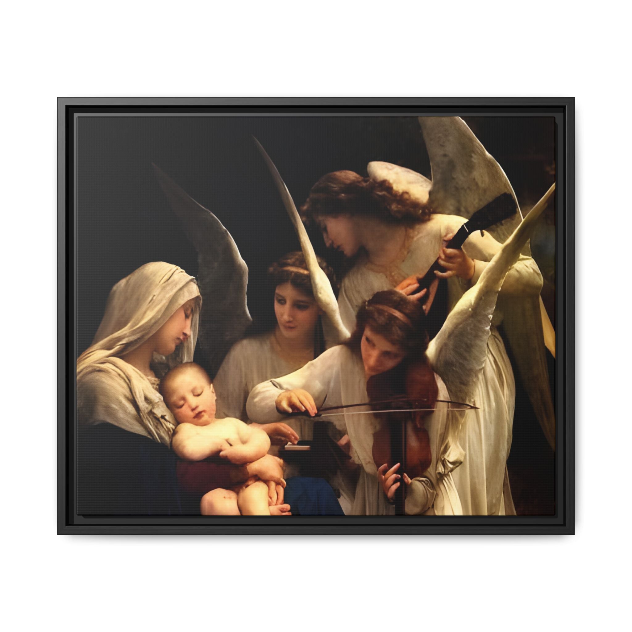 Framed Matte Canvas Print — Angels with Child Classic Religious Wall Art