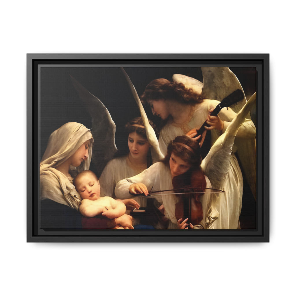 Framed Matte Canvas Print — Angels with Child Classic Religious Wall Art