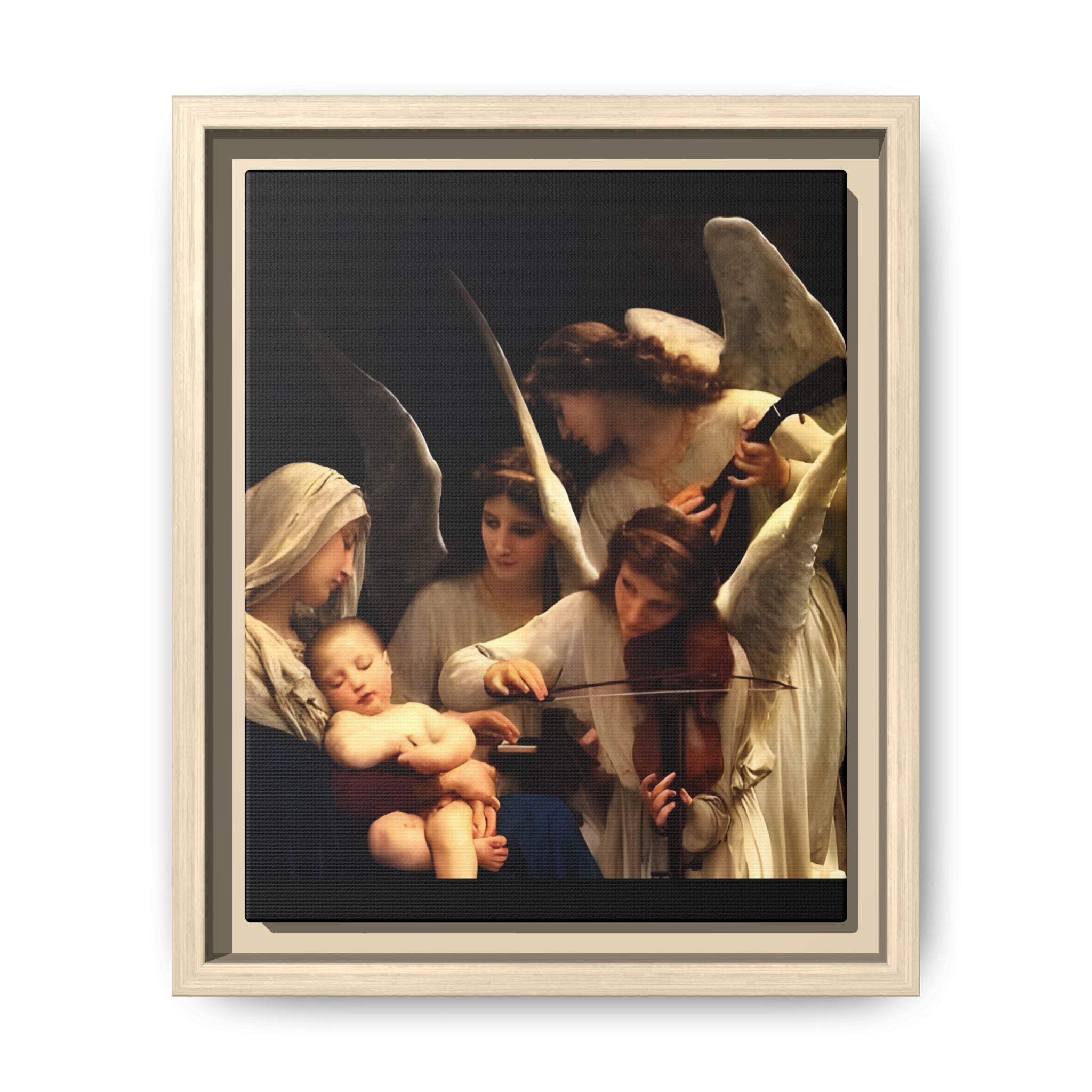 Framed Matte Canvas Print — Angels with Child Classic Religious Wall Art