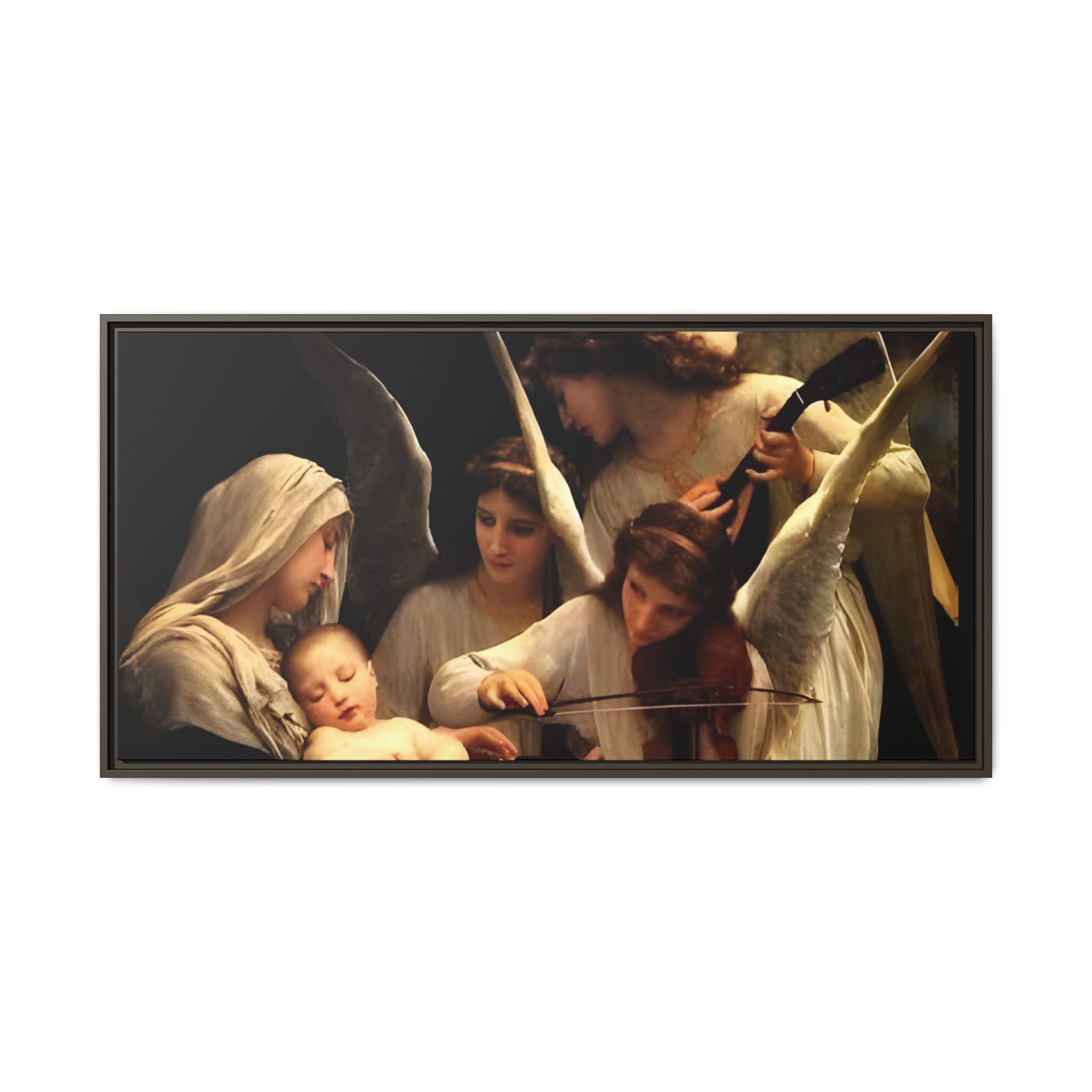 Framed Matte Canvas Print — Angels with Child Classic Religious Wall Art