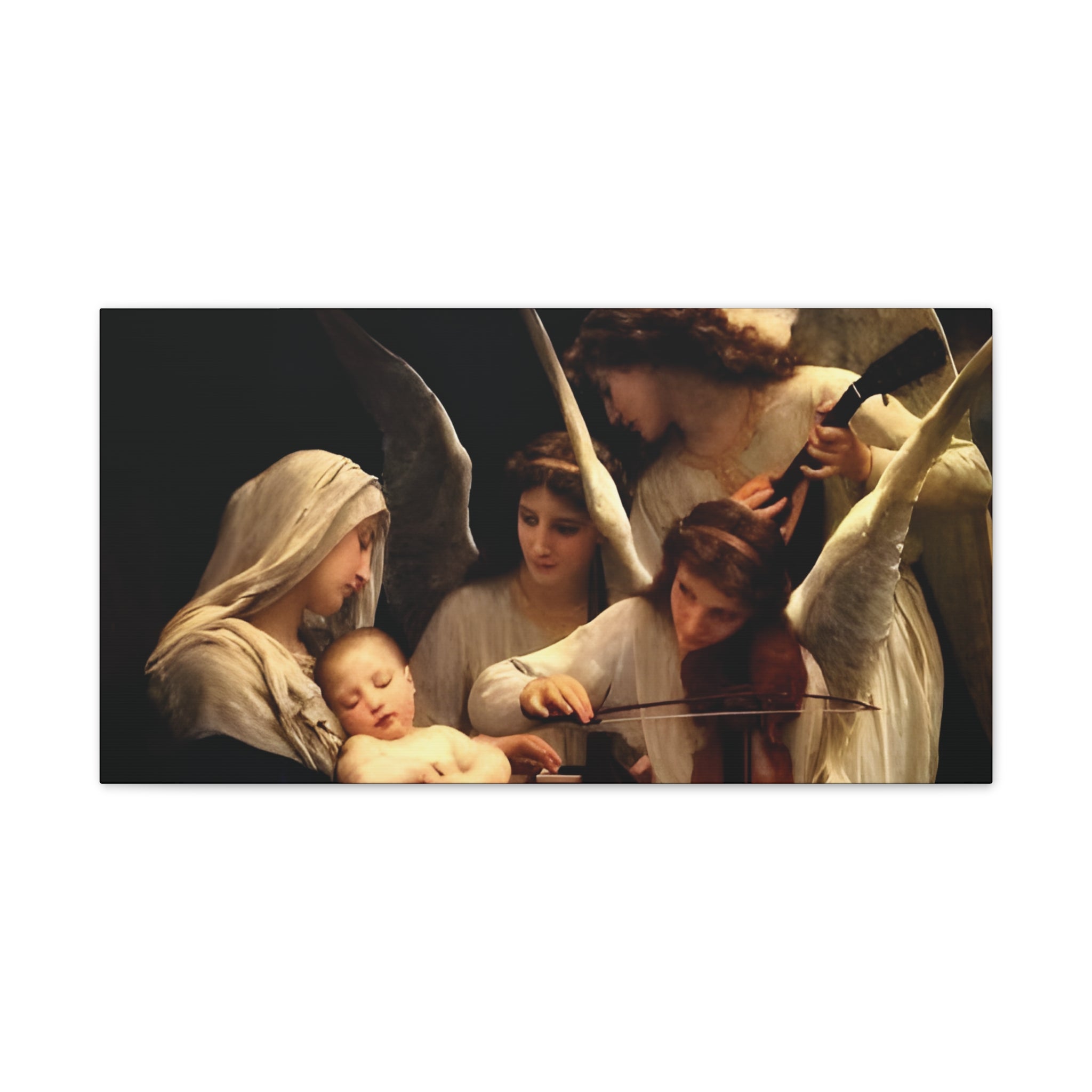 Angelic Nativity Canvas Wall Art — Madonna with Angels Stretched Canvas - Angelic Bliss Collection