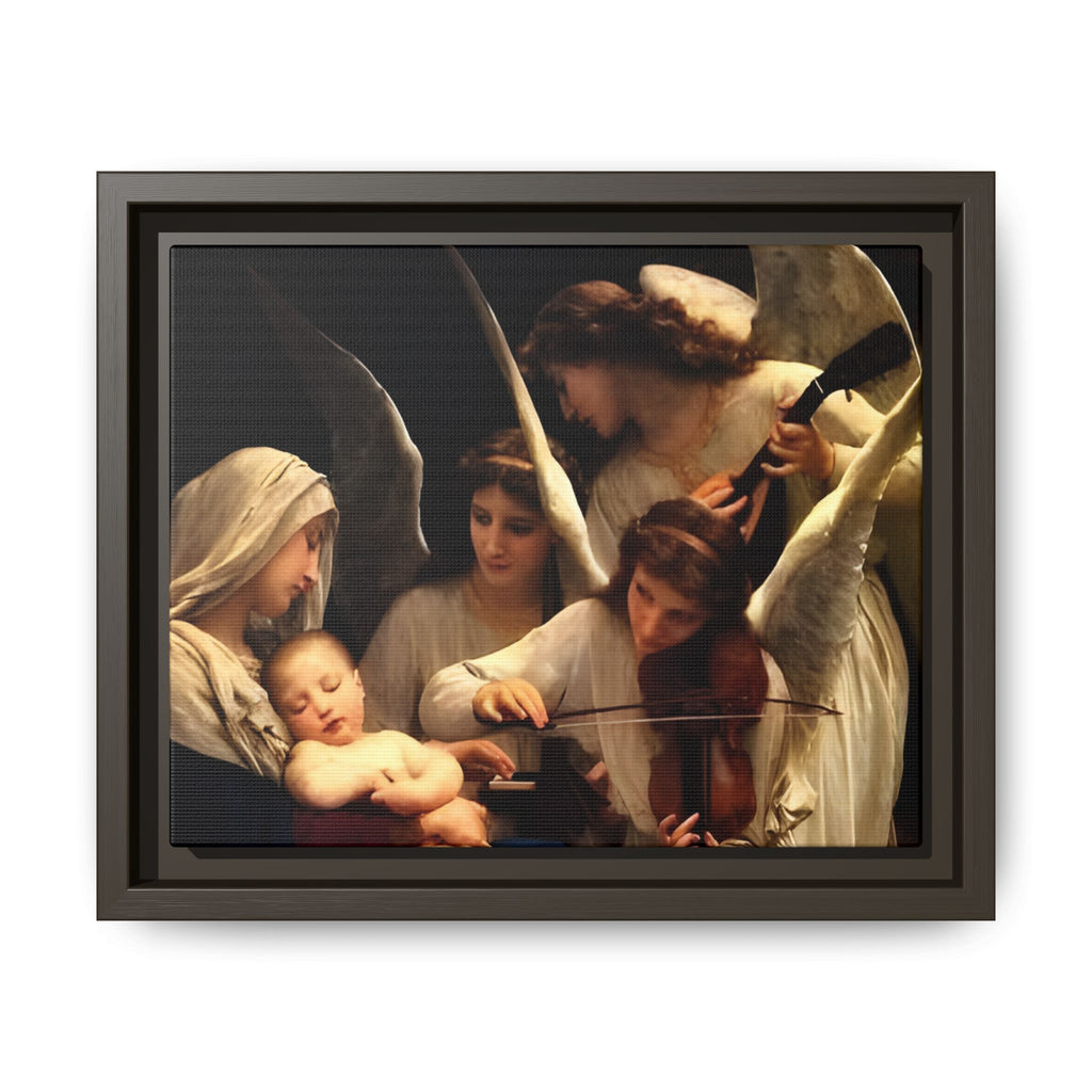 Framed Matte Canvas Print — Angels with Child Classic Religious Wall Art