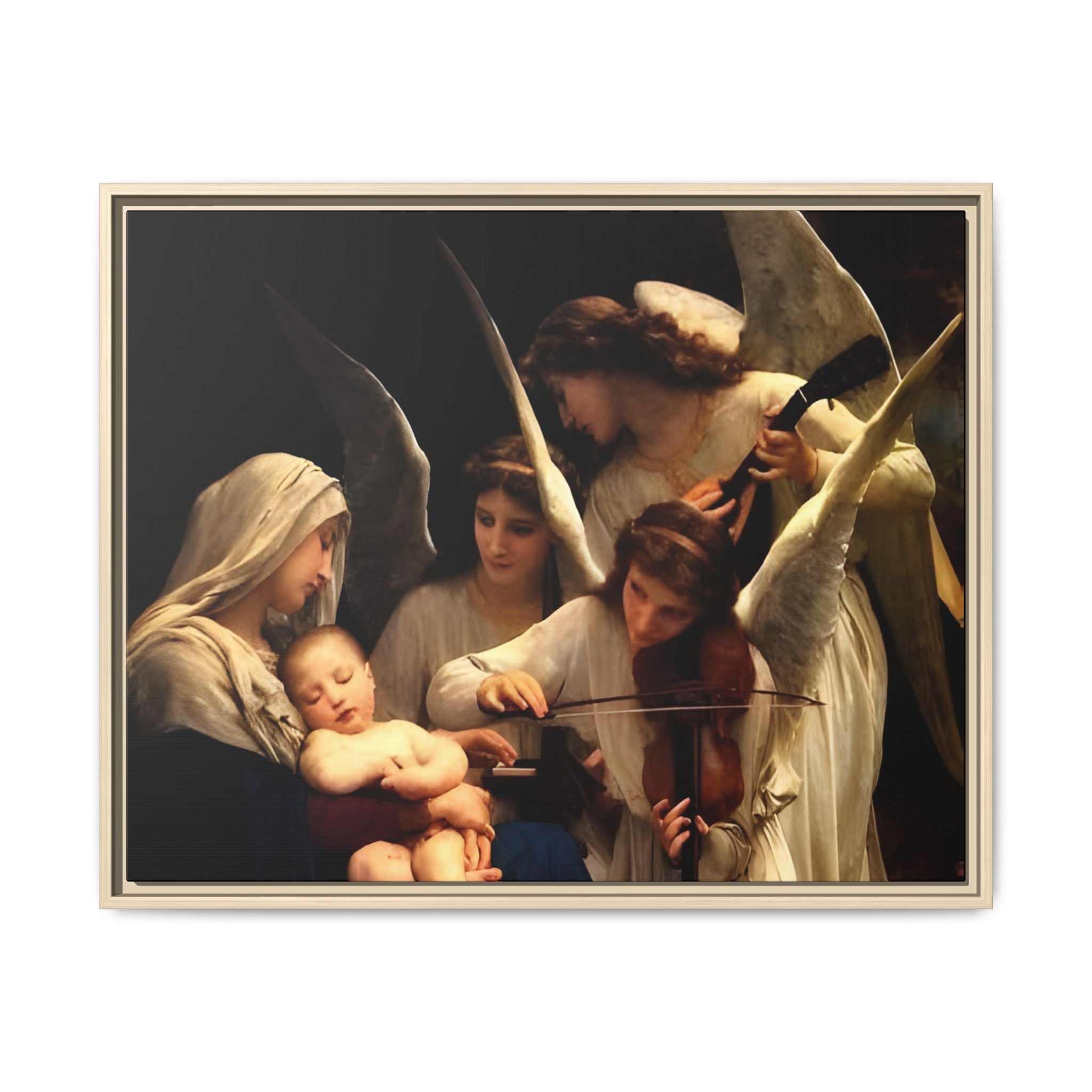 Framed Matte Canvas Print — Angels with Child Classic Religious Wall Art