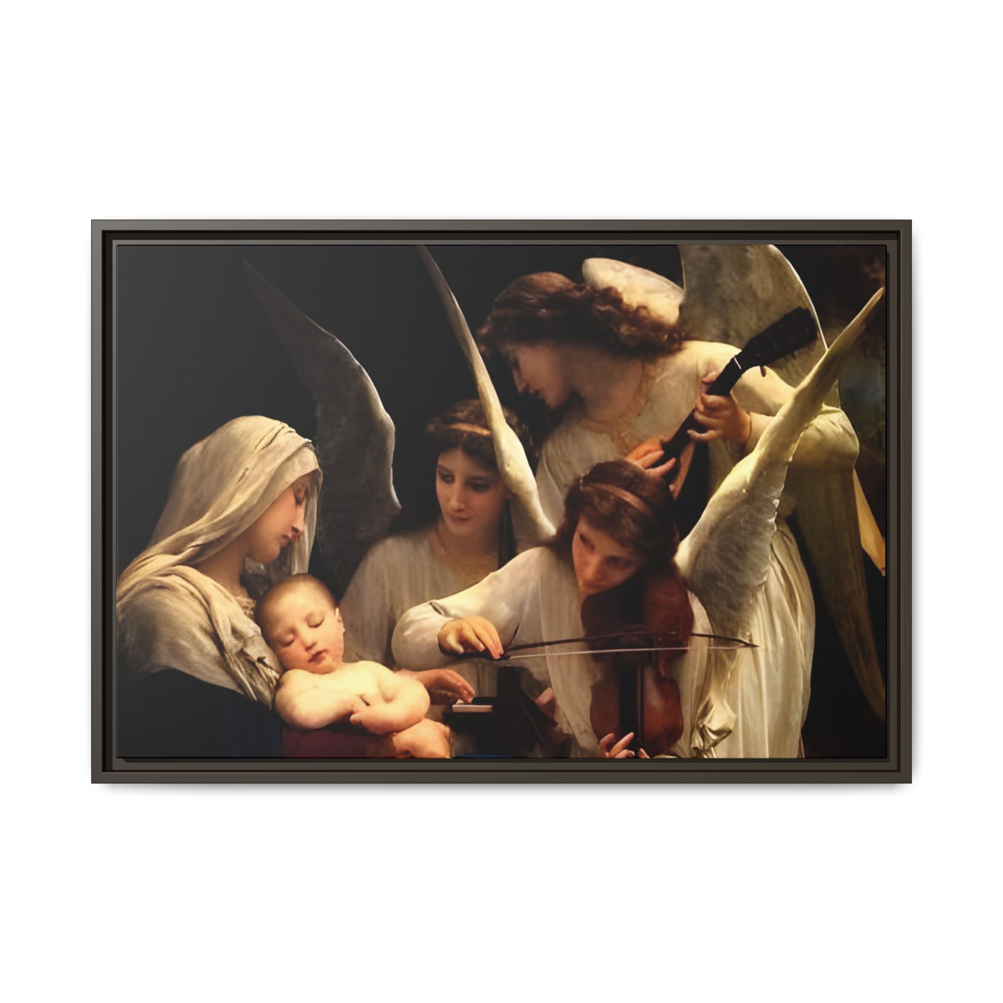 Framed Matte Canvas Print — Angels with Child Classic Religious Wall Art