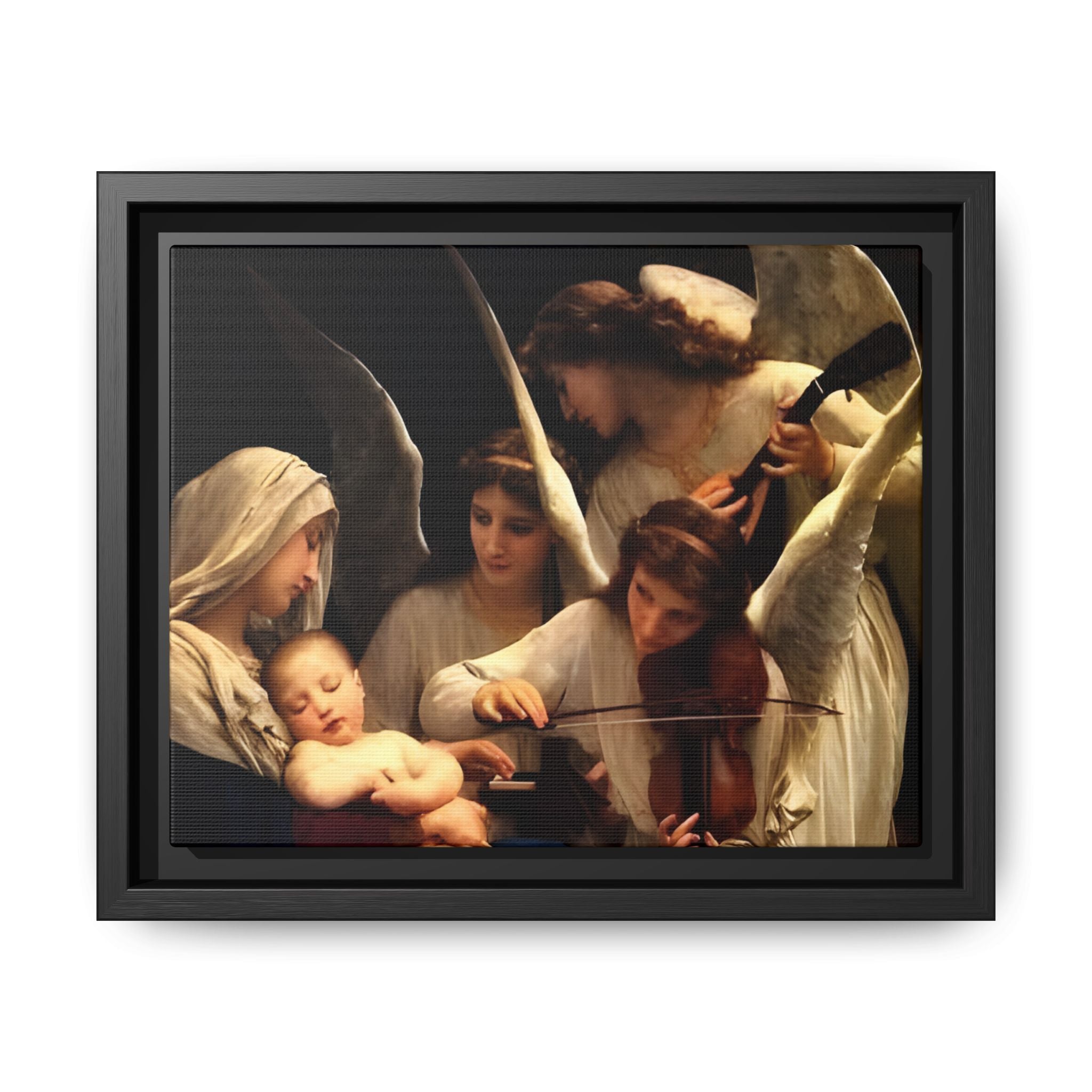 Framed Matte Canvas Print — Angels with Child Classic Religious Wall Art