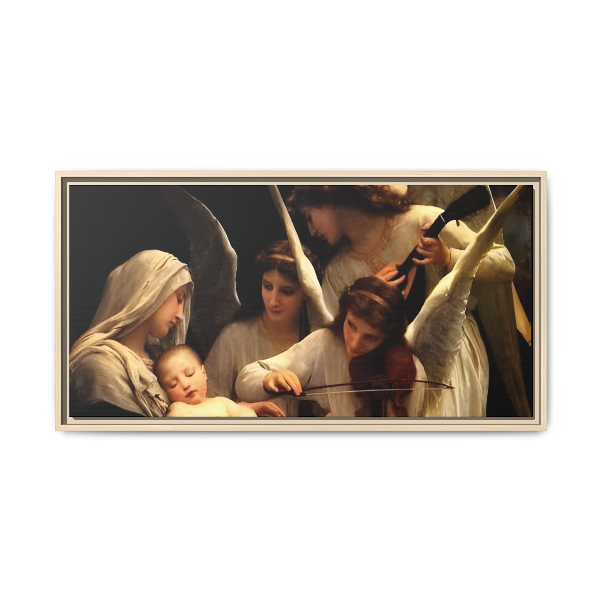 Framed Matte Canvas Print — Angels with Child Classic Religious Wall Art