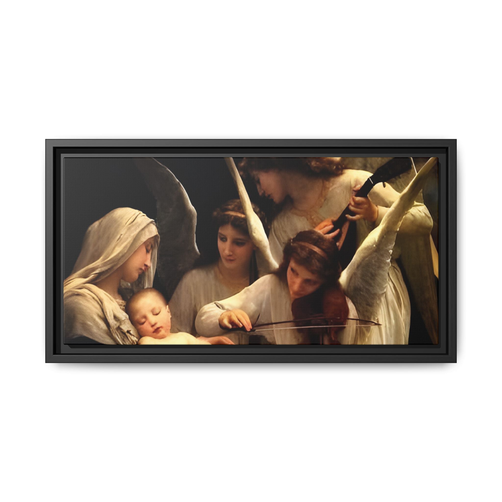 Framed Matte Canvas Print — Angels with Child Classic Religious Wall Art