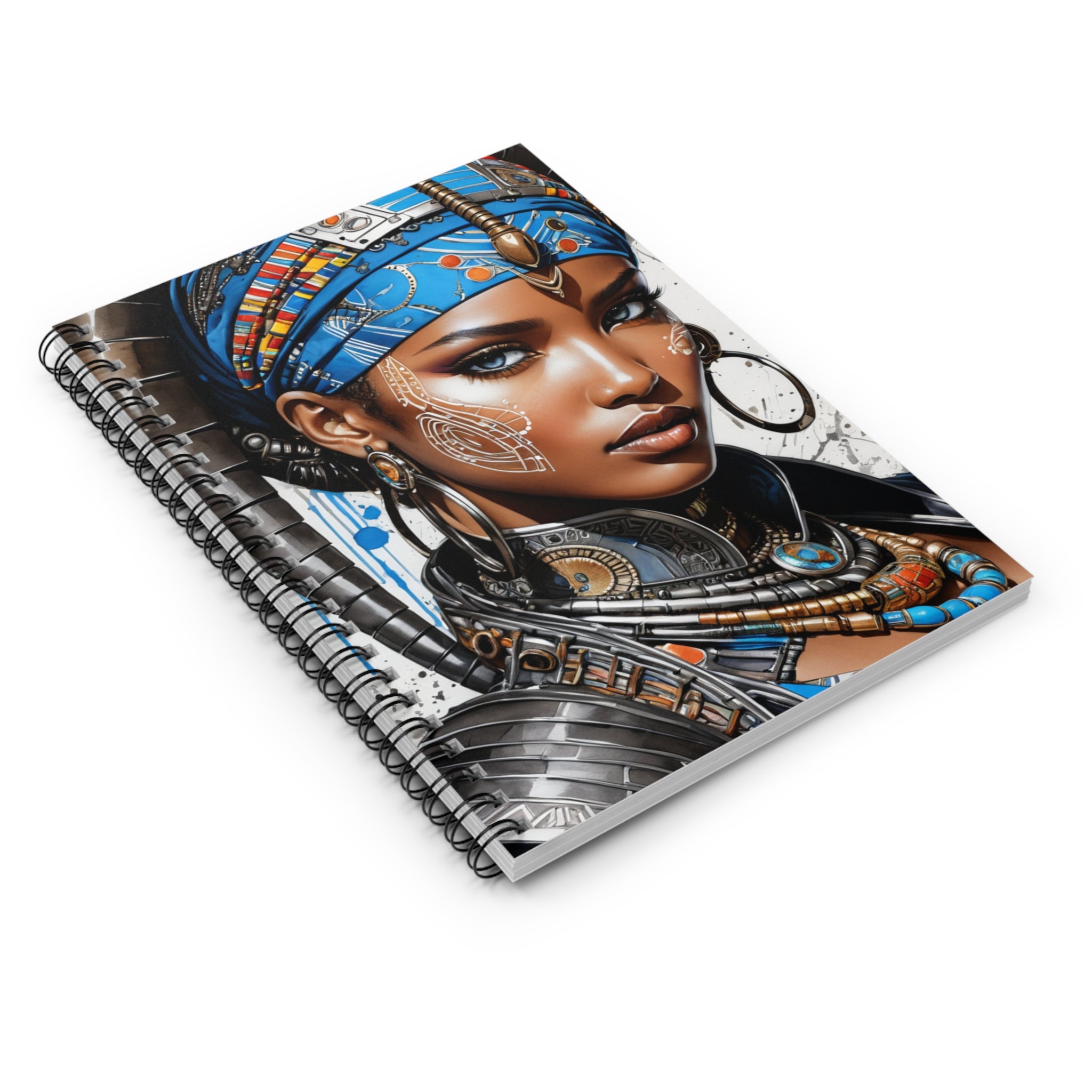 Blue Princess - Artistic Spiral Notebook - Ruled Line with Vibrant Cultural Design