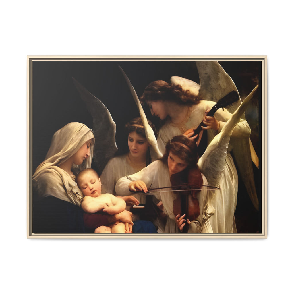 Framed Matte Canvas Print — Angels with Child Classic Religious Wall Art