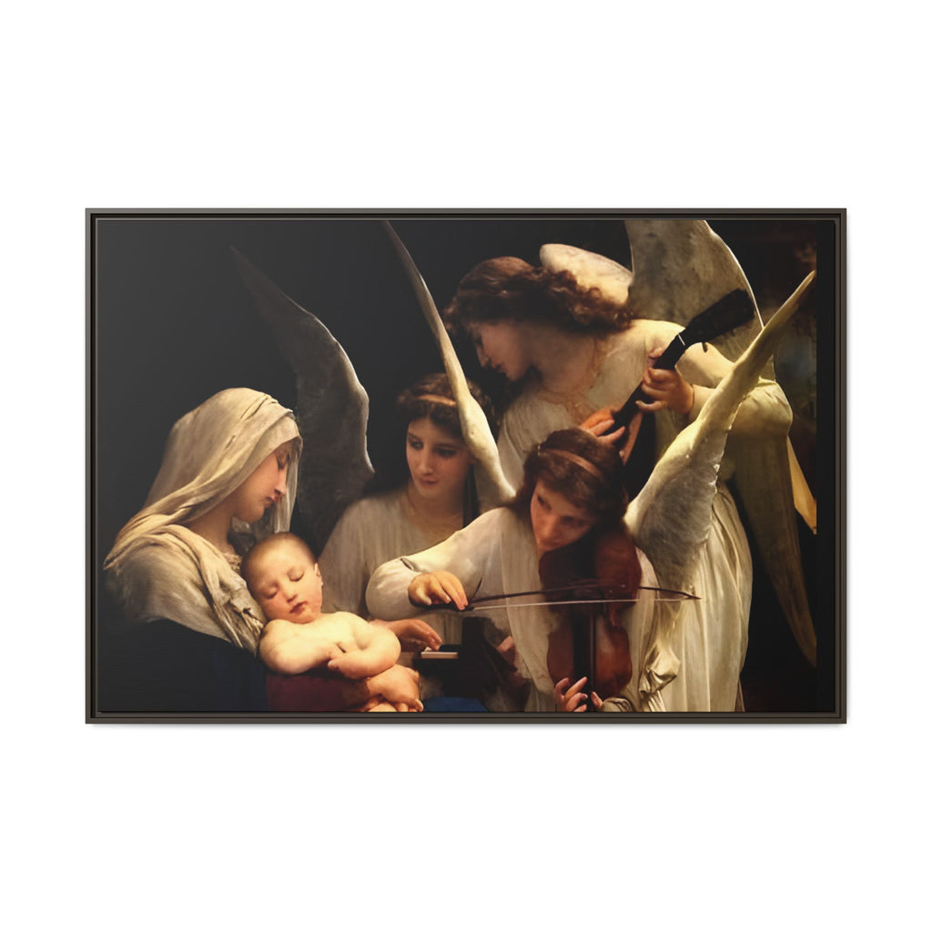 Framed Matte Canvas Print — Angels with Child Classic Religious Wall Art