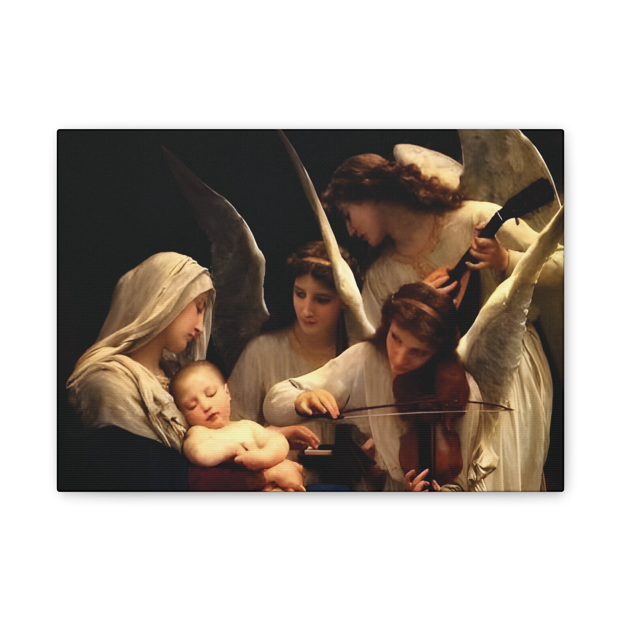 Angelic Nativity Canvas Wall Art — Madonna with Angels Stretched Canvas - Angelic Bliss Collection