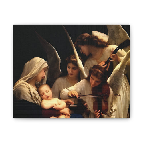 Angelic Nativity Canvas Wall Art — Madonna with Angels Stretched Canvas - Angelic Bliss Collection